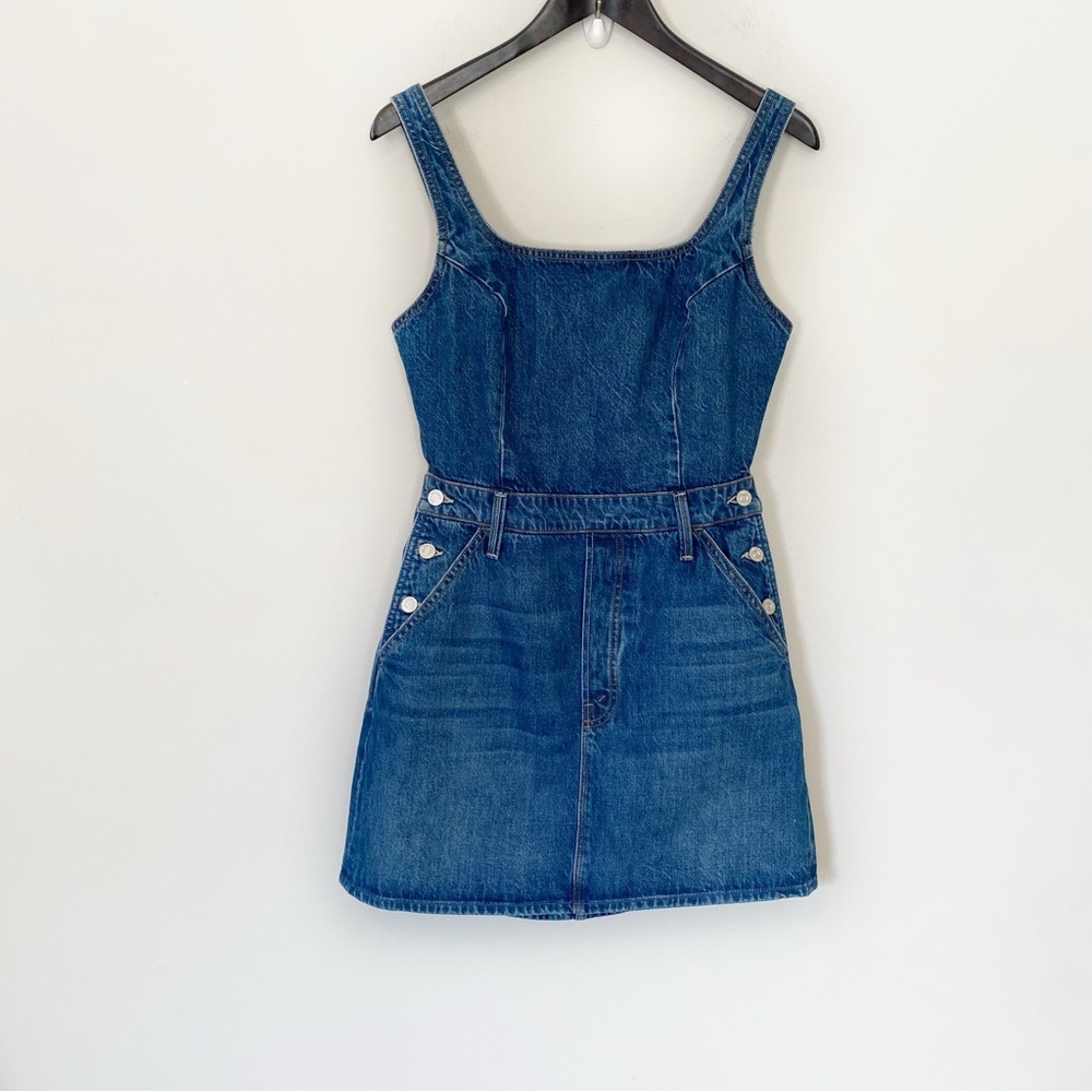 MOTHER The Over It Denim Cutout Mini Dress Medium - Picture 6 of 12